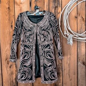Black Jacket with Intricate Taupe Embroidery